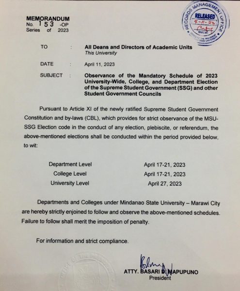 Memo 153-OP 2023 (Schedule of 2023 SSG Election)