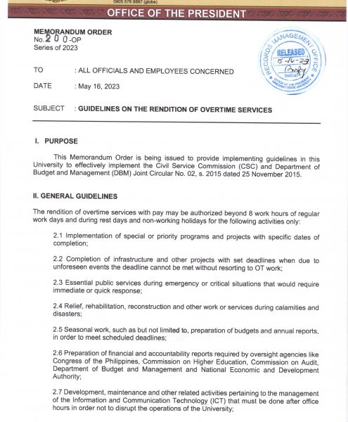 Memo 200-OP s. 2023 (Overtime Guidelines)