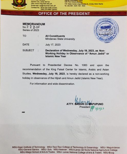 Memo 222-OP (Amun Jadid Holiday on July 19, 2023)